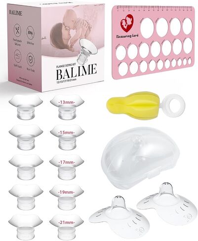 Breast Pump Flange Sizing Kit, BALIME 10PCS Flange Inserts 13/15/17/19/21mm for 24mm Flange/Shield of Most Pumps,Nursing Pads,Nipple Measurement Tool,Cleaning Brush,Mom's Breastfeeding Essentials in Saudi Arabia