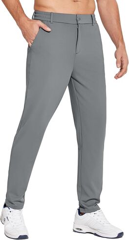 PINSPARK Men's Golf Pants UPF 50+ Stretch Quick Dry Lightweight Dress Pants Tapered with Zipper Pockets for Casual Travel,Medium Khaki in Saudi Arabia