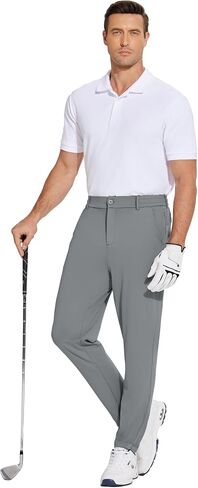PINSPARK Men's Golf Pants UPF 50+ Stretch Quick Dry Lightweight Dress Pants Tapered with Zipper Pockets for Casual Travel,Medium Khaki in Saudi Arabia