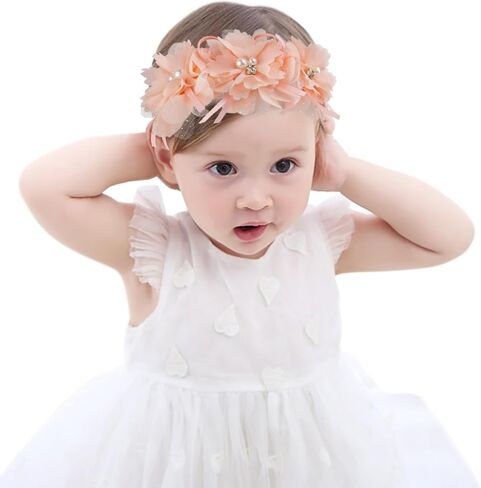 Fmeida Flower Headband for Baby Girl Floral Headbands Crown Baptism Hairband White Hair Accessories in Kuwait