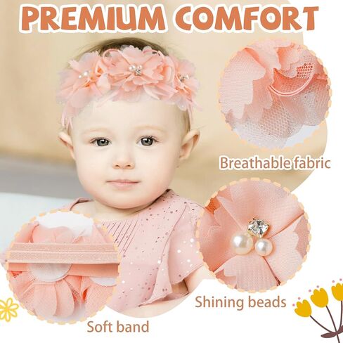 Fmeida Flower Headband for Baby Girl Floral Headbands Crown Baptism Hairband White Hair Accessories in Kuwait