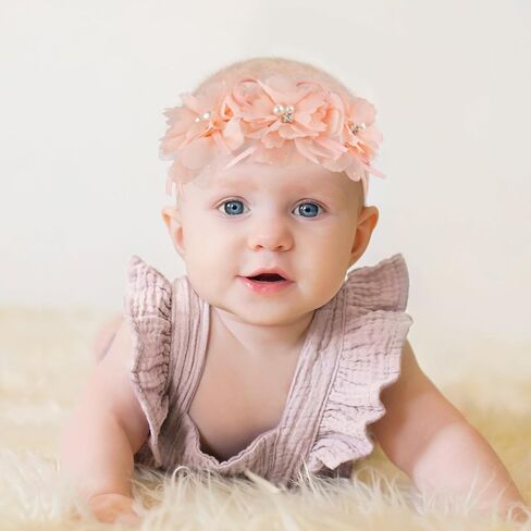 Fmeida Flower Headband for Baby Girl Floral Headbands Crown Baptism Hairband White Hair Accessories in Kuwait