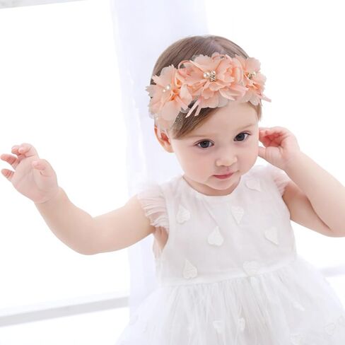 Fmeida Flower Headband for Baby Girl Floral Headbands Crown Baptism Hairband White Hair Accessories in Kuwait