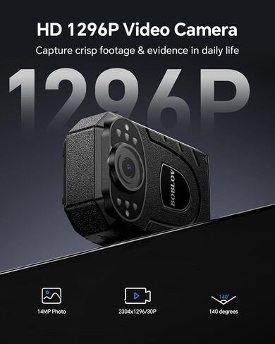 كاميرا الجسم BOBLOV KJ21، مسجل فيديو 1296P، سعة 256 جيجابايت كحد أقصى، بطارية 2850 مللي أمبير في الساعة لتصوير الفيديو لمدة 11 ساعة مع الصوت، كاميرا يتم ارتداؤها على الجسم مع التسجيل المسبق، للأمان، التسجيل في الهواء الطلق (البطاقة غير متضمنة) in Kuwait