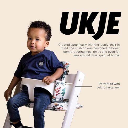 وسادة UKJE متوافقة مع Stokke Tripp Trapp - وسادة مقعد ناعمة للرضع والأطفال الصغار، ملحقات الكراسي العالية، حشوة من نسيج القطن، سهلة التركيب، مصنوعة يدويًا في أوروبا (قرد أبيض) in Kuwait