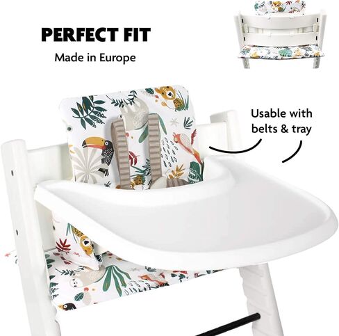 وسادة UKJE متوافقة مع Stokke Tripp Trapp - وسادة مقعد ناعمة للرضع والأطفال الصغار، ملحقات الكراسي العالية، حشوة من نسيج القطن، سهلة التركيب، مصنوعة يدويًا في أوروبا (قرد أبيض) in Kuwait