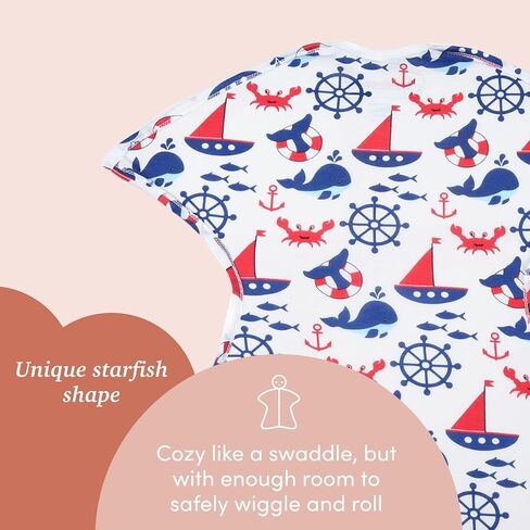 SleepingBaby Zipadee-Zip Baby Swaddling Blanket 4-8 Months - Transition Swaddle with Zipper Convenience - Nautical Boy, S in Saudi Arabia