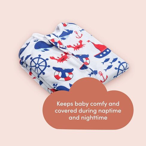 SleepingBaby Zipadee-Zip Baby Swaddling Blanket 4-8 Months - Transition Swaddle with Zipper Convenience - Nautical Boy, S in Saudi Arabia