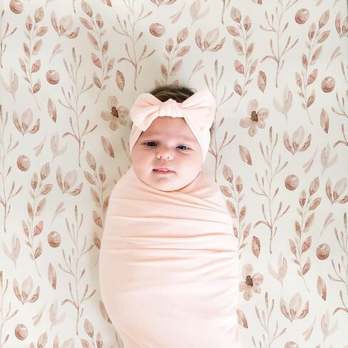 GRSSDER Stretch Ultra Soft Jersey Knit Fitted Crib Sheets Set 2 Pack，Fit All Standard Crib Mattress Pads Safe and Snug, Crib Fitted Sheet for Girls, Beautiful Blush Pink Floral and Cute Animals Print in Kuwait