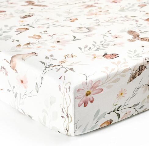 GRSSDER Stretch Ultra Soft Jersey Knit Fitted Crib Sheets Set 2 Pack，Fit All Standard Crib Mattress Pads Safe and Snug, Crib Fitted Sheet for Girls, Beautiful Blush Pink Floral and Cute Animals Print in Kuwait
