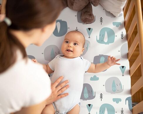 GRSSDER Stretch Ultra Soft Jersey Knit Fitted Crib Sheets Set 2 Pack，Fit All Standard Crib Mattress Pads Safe and Snug, Crib Fitted Sheet for Girls, Beautiful Blush Pink Floral and Cute Animals Print in Kuwait