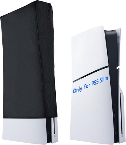 Wigearss Horizontal Mode Dust Cover For PS5 Slim Console 1680D Oxford cloth Anti-Scratch Dust Guard Backend cutaway design-Black in Kuwait