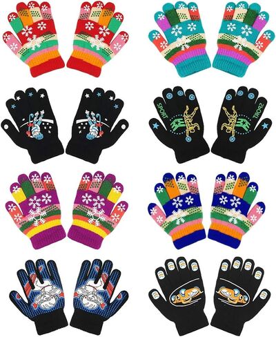 قفازات الأطفال، قفازات سحرية قابلة للتمدد 8 أزواج، قفاز شتوي محبوك للأطفال مضاد للانزلاق بأصابع كاملة للأولاد والبنات in Kuwait