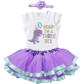 Luke and Lulu 3rd Birthday Girl Outfit - Three Rex Girl Outfit - 3rd Birthday Shirt Tutu Three Rex Decorations Girl