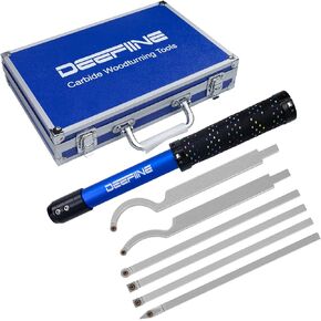 Carbide Tipped Wood Lathe Turning Tools Set, Lathe Rougher Finisher Swan Neck Hollowing Tools and Interchangeable 19.5"Soft Grip Handle with Diamond Round Square Carbide Inserts
