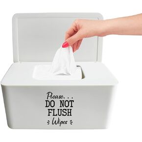 Moorfowl Baby Wipes Dispenser for Bathroom,Please DO NOT Flush Wipes Container Holder White,Upgarde Size (8.2L x 4.9W x 3.9H inches) Wipes Box Dispenser for Septic System or Septic Tank