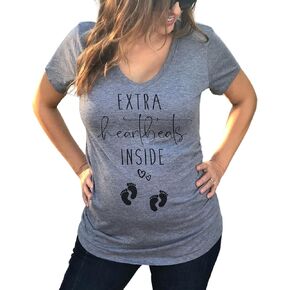 Extra Heartbeats Inside Maternity Shirt Twin Pregnancy Announcement Shirts, Cute and Funny Gifts for Expecting Moms