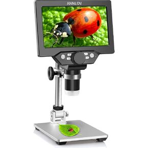 7" LCD Digital Microscope ANNLOV 1200X Maginfication 1080P Coin Microscope with Metal Stand,12MP Ultra-Precise Focusing Video Camera for Kids Adults,8 LED Fill Lights Windows/Mac Compatible