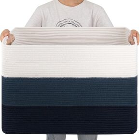 OIAHOMY 108L Super Large Blanket Basket, 25"x16"x16"(108L) Rectangle Woven Baskets for Storage, Cotton Rope Basket For Living Room, Toy Basket with Handle, Basket for Organizing- Gradient Brown