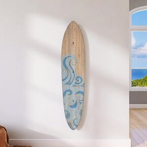 Wooden Surfboard Wall Decor Growth Chart - Surf Board Decor for Kids Room, Wooden Growth Chart for Wall, Surfboard Wall Art, Surfboards for Decoration - Blue Wave (9.5"x 45")