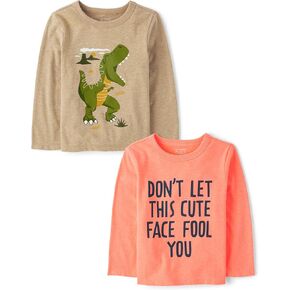 The Children's Place Baby Boys' and Toddler Dino Long Sleeve Graphic T-Shirts,multipacks