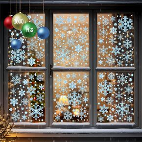 430+ Christmas Window Clings, Double Sided 40+ Designs Colorful Santa Claus & White Snowflakes Static Stickers Glass Window Decoration Reusable New Year Decals for Winter Holiday (9 Sheets)