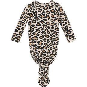Posh Peanut Baby Soft Gown for Girls - Viscose from Bamboo Infant Layette Swaddle Wear - 0-3 months - Lana leopard Tan