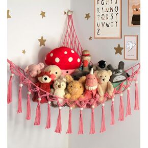 Stuffed Animal Storage - Stuffed Animal Hammock Corner - Cute Stuff Animals Holder Plushie Net Hanging Organizers, Baby Room Bedroom Nursery Decor Kids Girls Toddler Boho