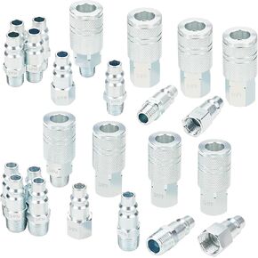 3/8 Inch Body Air Hose Quick Connect Fittings, 12PCS 3/8" NPT Threads Couplers and Plugs and 1/4" NPT Threads Couplers and Plugs, I/M Industrial Type 24PCS Air Compressor Accessories Kit