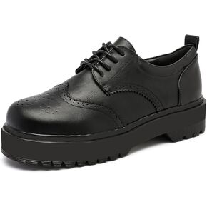 MEMON Womens Vintage Oxford Shoes,Lace up Casual Loafers for Women,Round Toe Low Heel Chunky Black Platform Oxfords,Brogues Dress Shoes