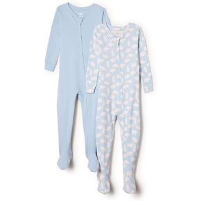 Amazon Essentials x Sofia Grainge Unisex Toddlers and Babies' Snug-Fit Cotton Footed Pajamas, Pack of 2