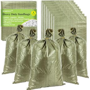 Empty Sand Bags - 8PCS Green Woven Polypropylene Heavy Duty Tear Resistant Sandbags for Hurricane Sand Bags for Flooding Construction Project Storing Dry Materials