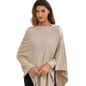 Nursing Cover for Baby Breastfeeding, Organic Cotton Knit Breastfeeding Cover, Warm Cozy Swaddle, Breathable and Soft, Wide Neck with Stretch for Easy View (Chestnut)