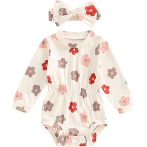 Infant Baby Girl Fall Outfit Clothes Long Sleeve Knit Romper Jumpsuit with Headband Newborn Coming Home Clothing in Kuwait