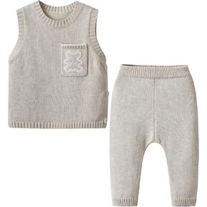 Baby Infant Unisex 2pcs Knit Sweater Vest and Long Pants Set Tank Tops Pullover Knitwear Outfits
