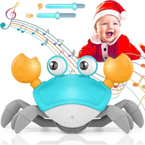 Crawling Crab Baby Toy, Upgraded Tummy Time Gifts for Newborn Babies 3-6 6-12 Month, Light-Up Walking Dancing Moving Crab with Music & Obstacle Avoidance, Rechargeable Sensory Development Toy (Green)
