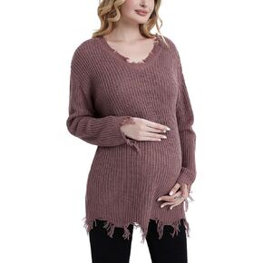 Bhome سترة الأمومة ممزق فضفاض الخامس الرقبة كتف واحد قبالة متماسكة الأمومة البلوز طويلة الأكمام سترة الحوامل in Kuwait