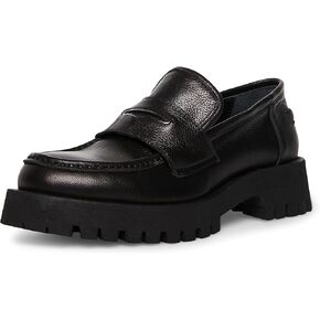 Steve Madden Lawrence Round Toe Slip On Leather Loafers Black Leather