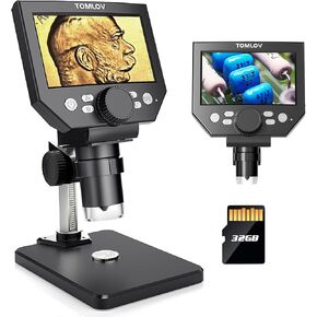 TOMLOV Coin Microscope LCD Digital Microscope 1000X, Coin Magnifier with 8 Adjustable LED Lights, PC View Compatible with Windows/MacBook, Built-in Long Lasting Battery, DM4 Lite, 4.3 Inch