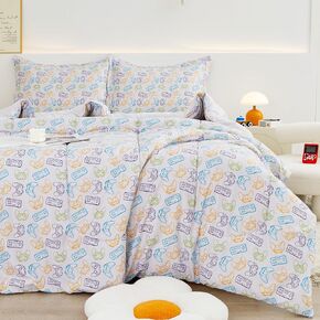 Viviland Full Unicorn Comforter Set for Girls - Kids Brushed Microfiber Full Bedding Set - 7 Pieces Machine Washable Bed in A Bag with Soft Comforters, Sheet Set, Shams - Unicorn Love Heart