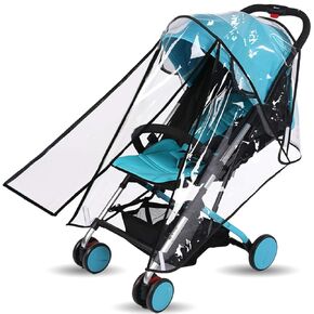 Baby Stroller Rain Cover Umbrella Weather Shield Accessories Universal Size Protect from Rain Wind Snow Dust Water Proof Ventilate Clear Food Grade Materia EVA Plastic Zipper Black (Large)