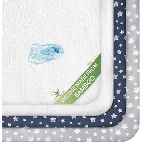 Crib Sheets & Waterproof Crib Mattress Protector for Boys 4 Pack Set, Viscose Made from Bamboo, Waterproof Crib Sheets Mattress Pad Cover, Grey & Navy