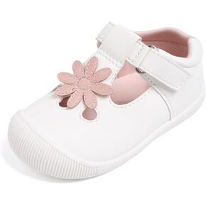Meckior Baby Toddler Girls Walking Shoes T-Strap Dress Summer Shoes for Girls Mary Jane Non-Slip Anti-Collision Toe Lightweight First Walker Shoes Wedding Dress Shoes