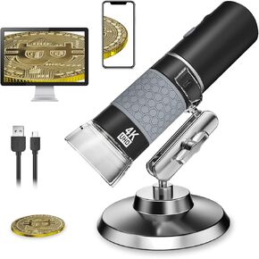 4K 3840x2160P Wireless Digital Microscope, Handheld HD USB Inspection Camera Endoscope 50x-1000x Magnification, Compatible with iPhone iPad Android Phone Tablet Windows Mac (with Stand)