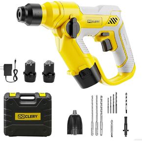 High-Power 1-1/4" SDS-Plus Mini Hammer Drill - 7.5 AMP with Variable Speed Control & 5 Drill Bits Included and 2 Long-Life Battery