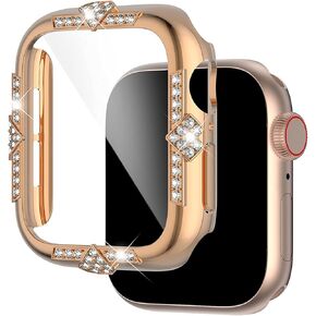 Hard Case Compatible with Apple Watch Case Series 8 Series 7 45mm Rhinestones with Built-in Glass Screen Protector Diamond iWatch Face Cover Smart Watch Case for Women Girl, 45mm Silver