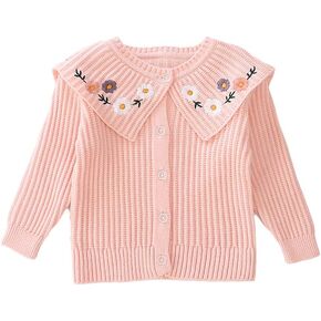 Girls Cardigan Sweaters Floral Embroidered Knitted Outwear for 1-5 Years