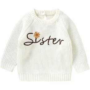 Toddler Baby Girl Knit Sweater Christmas Letter Embroidery Long Sleeve Sweatshirt Pullover Tops Fall Winter Clothes