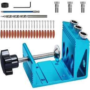 Pocket Hole Jig Kit with 3 Drill Hole Guide Pocket Drill Hole System with 15 Degree Joint Angle Tool Portable Pocket Joinery Screw Kit DIY Woodworking Carpentry Locator