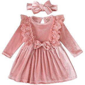 OBEEII Toddler Baby Girls Christmas Velvet Dress Ruffle A-Line Birthday Party Holiday Princess Dress Fall Winter Clothes